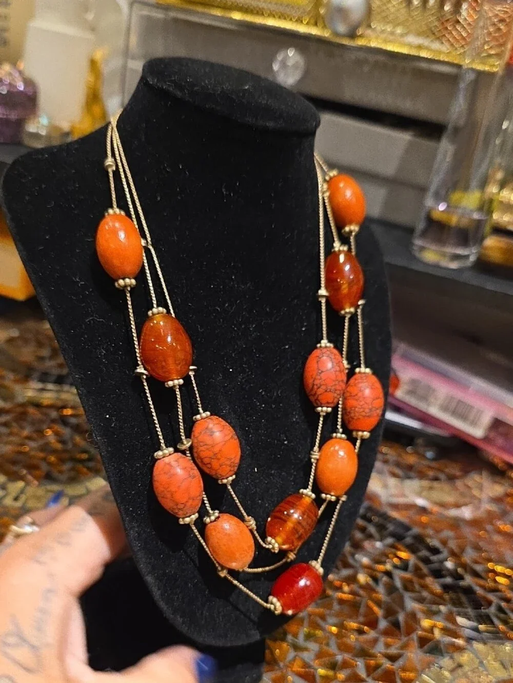 LC Lauren Conrad Multi-Strand Orange and Gold Bead Necklace